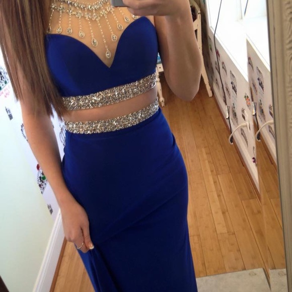 Faviana 2 Peice Prom Dress Cobalt Blue - Picture 1 of 7
